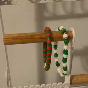 Beaded Stretch Bracelet Bundle  - Green & Red and Green & White